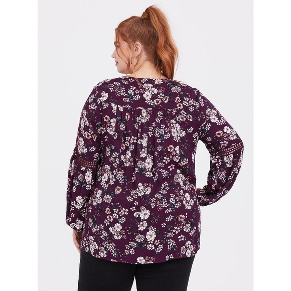Torrid Floral Relaxed Lace Challis Tunic Blouse Purple Top Plus Size 3 3X H14847 - Picture 10 of 13